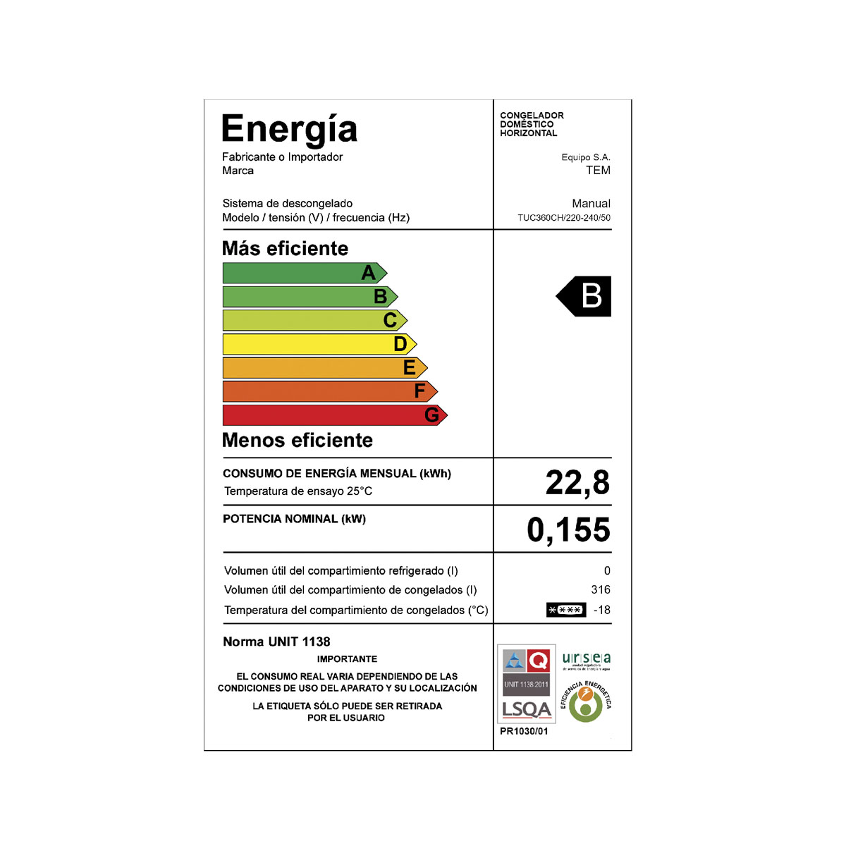 Freezer Horizontal TEM TUC360CH Capacidad 316Lts - Imagen 5